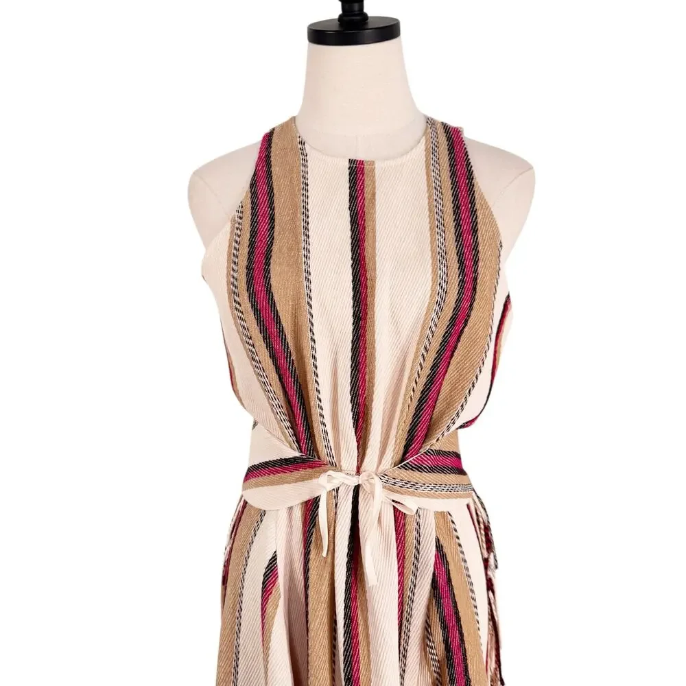 Ulla Johnson Caterina Maxi Dress Cream Linen Striped Cut Out Fringe Boho Size 6 - Picture 4 of 16